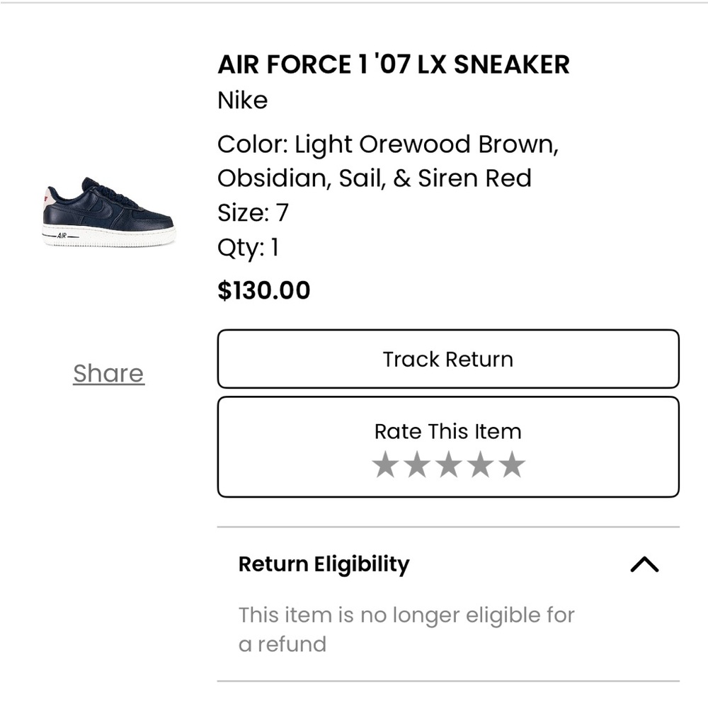 Nike Air Force 1 '07 LX Sneaker - Light Orewood Brown, Obsidian, Siren Red